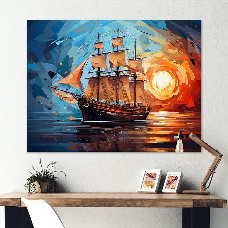 Voilier traversant le temps II sur toile, 30" H x 40" W, Toile tendue