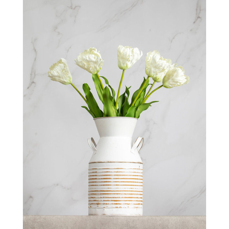 Real Touch Lemon Parrot Tulip 27", White