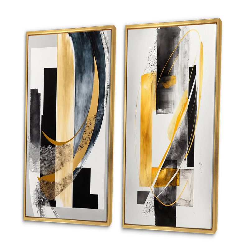 «Glam Deco Abstract», 2 pièces sur toile, Encadrement doré, H 20 po x l 24 po