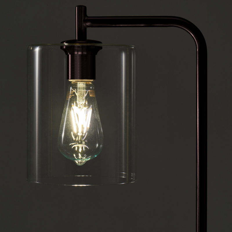 Bronze Industrial Floor Lamp with Glass Shade and Edison Bulb