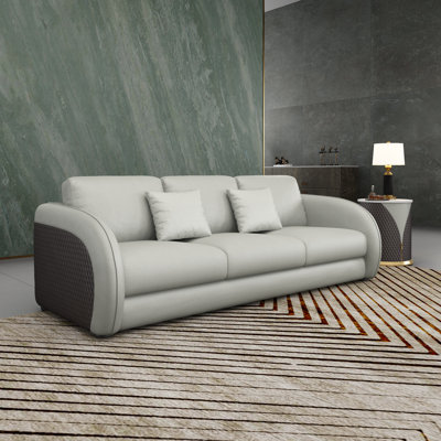 Noir 90" Genuine Leather Round Arm Sofa