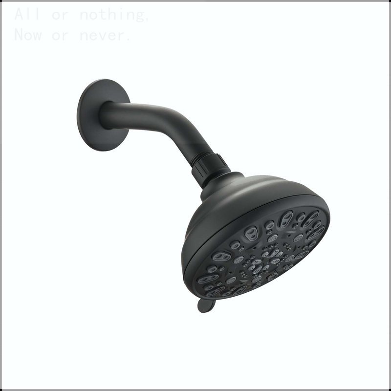 Matte Black high pressure 6-setting 4" shower head - Angle adjustable, clog-proof shower head, Matte Black