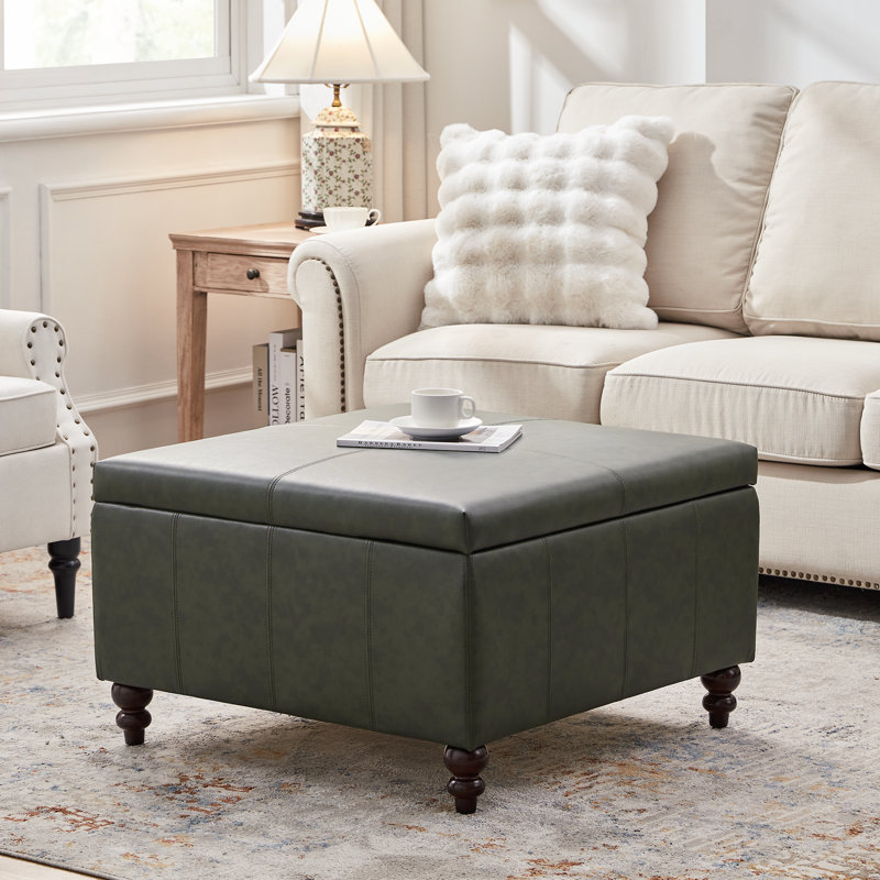 Aimee-Lee Faux Leather Ottoman, Dark Green