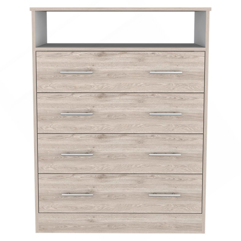 Commode à quatre tiroirs Wuju, chambre, gris clair / blanc
