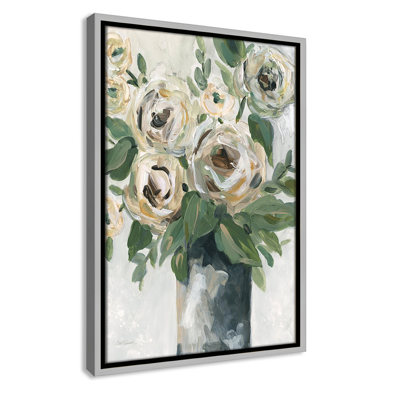Impression florale de profondeur par Carol Robinson, H 19,5 po x l 13,5 po x P 2 po, Argenté
