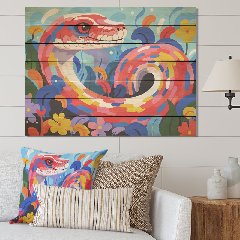 Popart Snakes Grace - Animal serpent sur bois, H 24 po x l 32 po x P 0,78 po