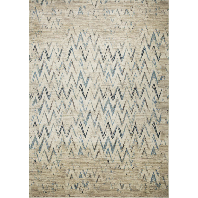 Tapis ivoire 5 pi x 8 pi à chevrons Dhurrie