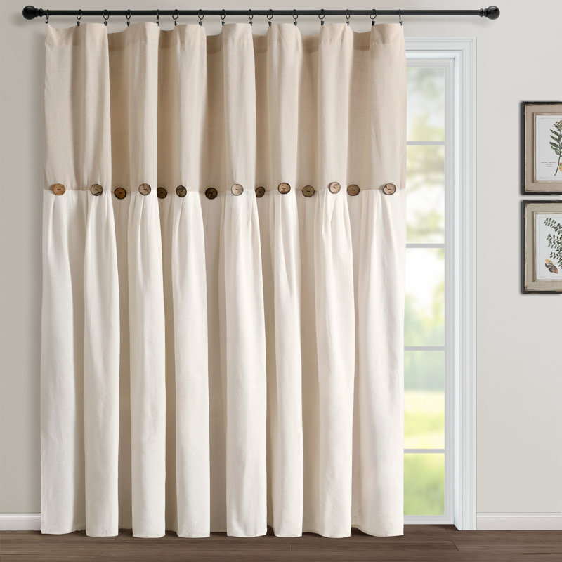 Lush Decor Linen Button Semi-Sheer Single Curtain Panel, Linen