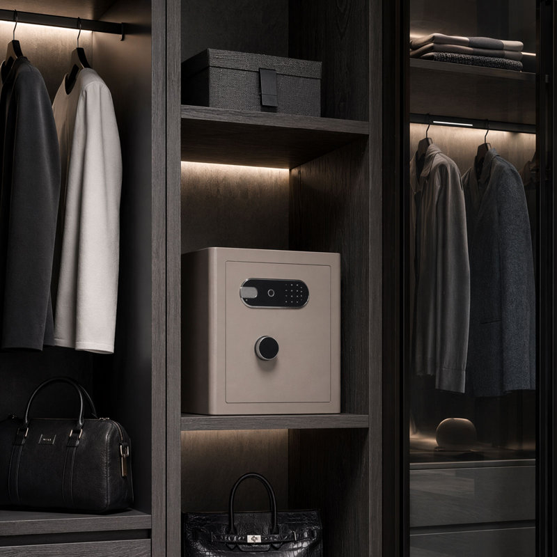 Coffre-fort de 2,0 pi³ rétro rétro avec roulettes, coffre-fort à empreinte digitale avec clé, tablette amovible, sac ignifuge et imperméable, coffre-fort de chambre à coucher avec style décoratif