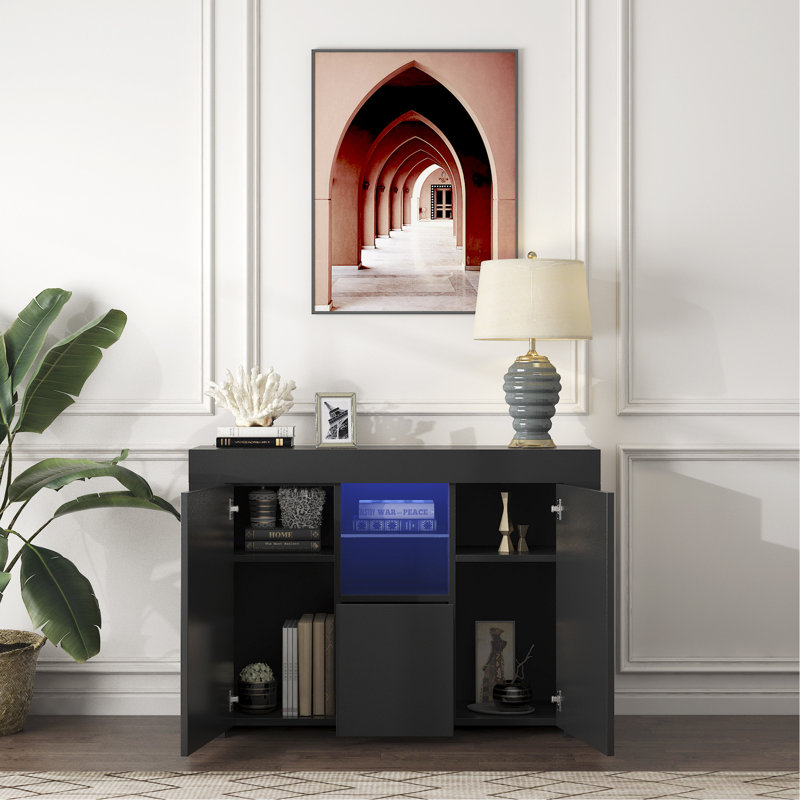 Armoire de rangement avec lumière DEL 45,67 po Kerie, Noir