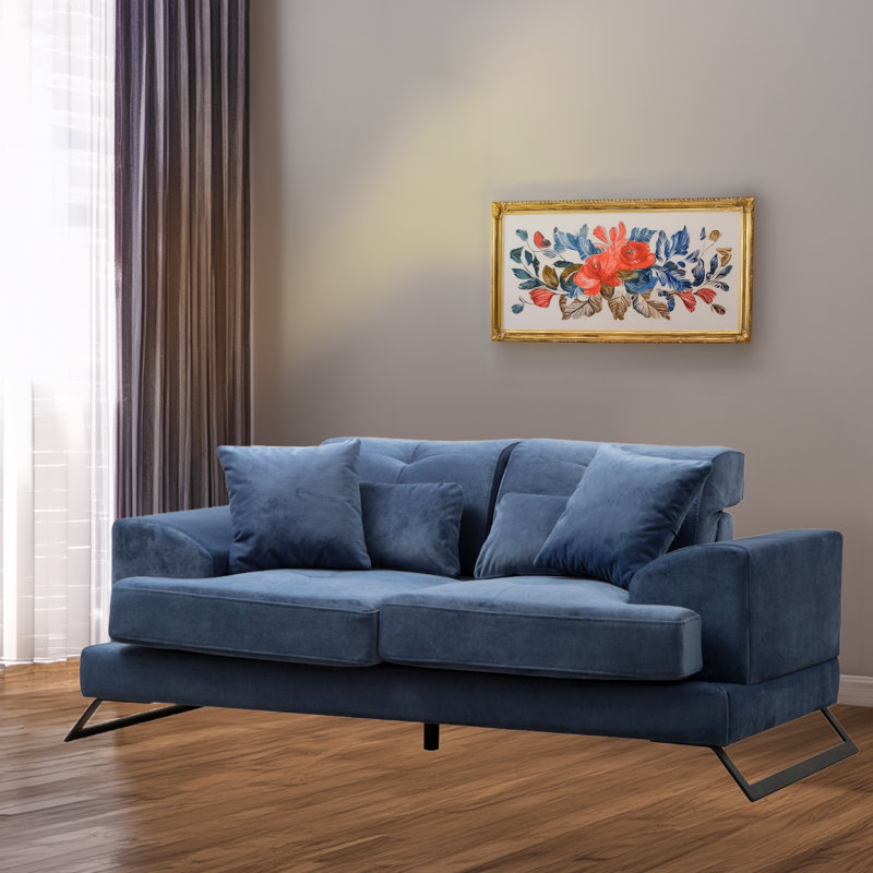 2-Seat Sofa Loveseat With Adjustable Backrest Mechanism, Navy Blue