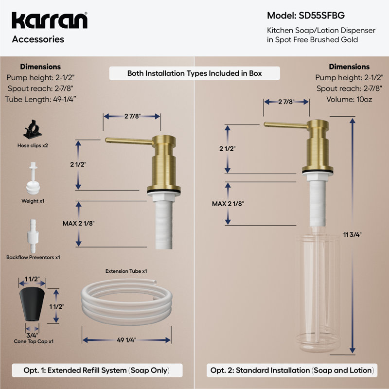Karran SD55 Kitchen Soap/Lotion Dispenser Spot Free Burshed Gold, Brushed Gold