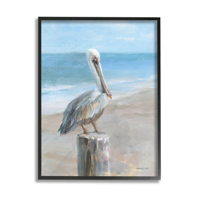 Pelican Perched on Coast Black Framed Giclee Art by Danhui Nai