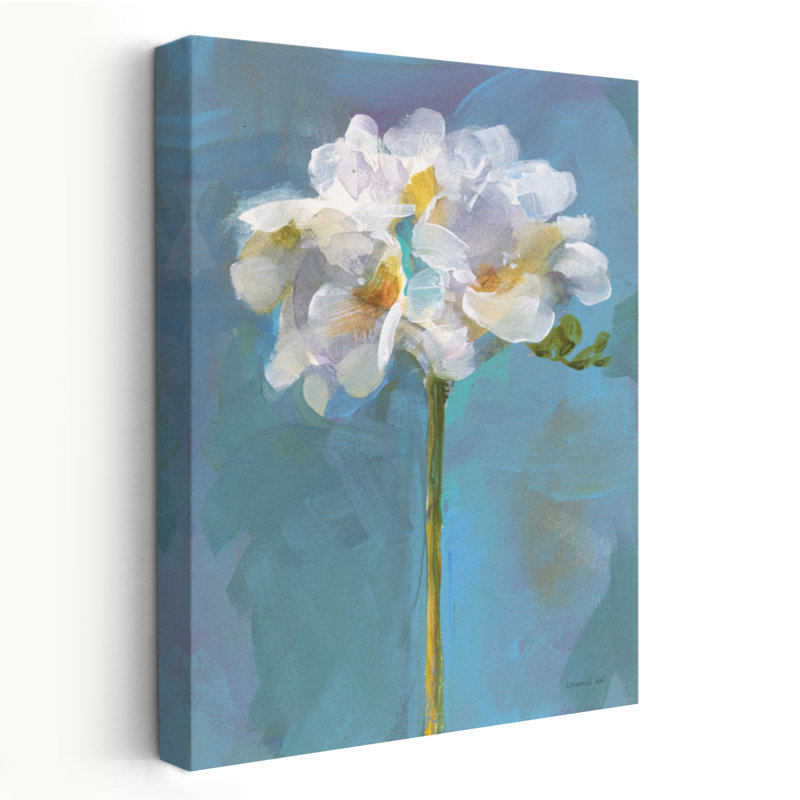 Art floral turquoise et bleu, H 60 po x l 40 po