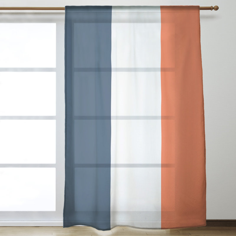 Panneau de rideau simple diaphane avec passe-tringle national hockey, Navy/White/Orange