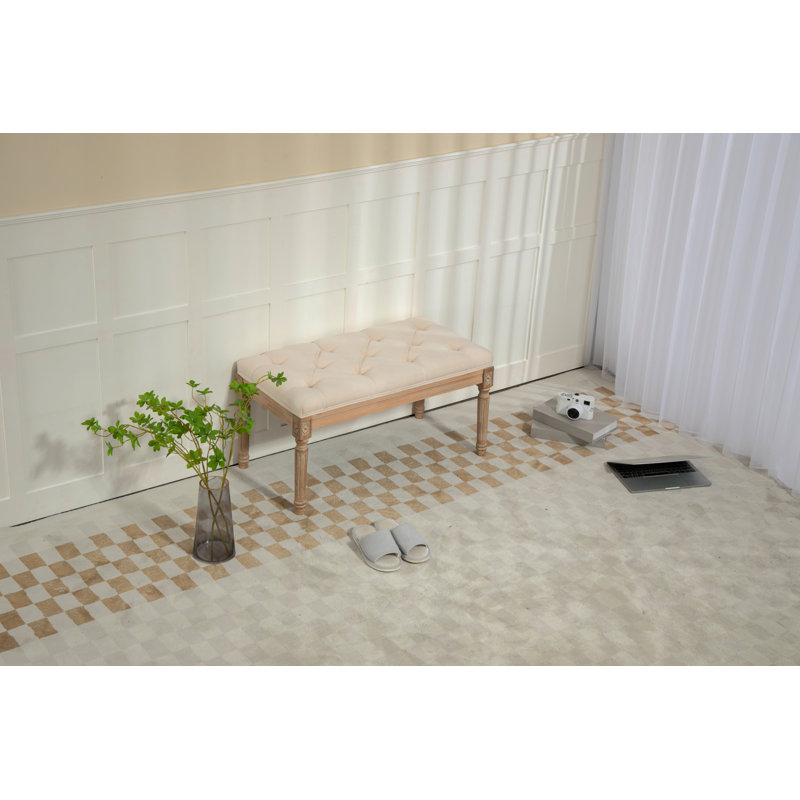 Repose-pieds traditionnel capitonné en tissu d'aspect lin