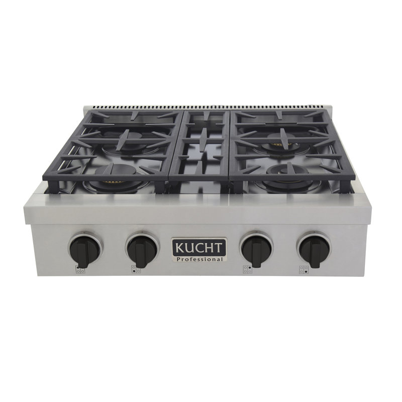30" 4 Burner Cooktop, Tuxedo Black, Natural Gas
