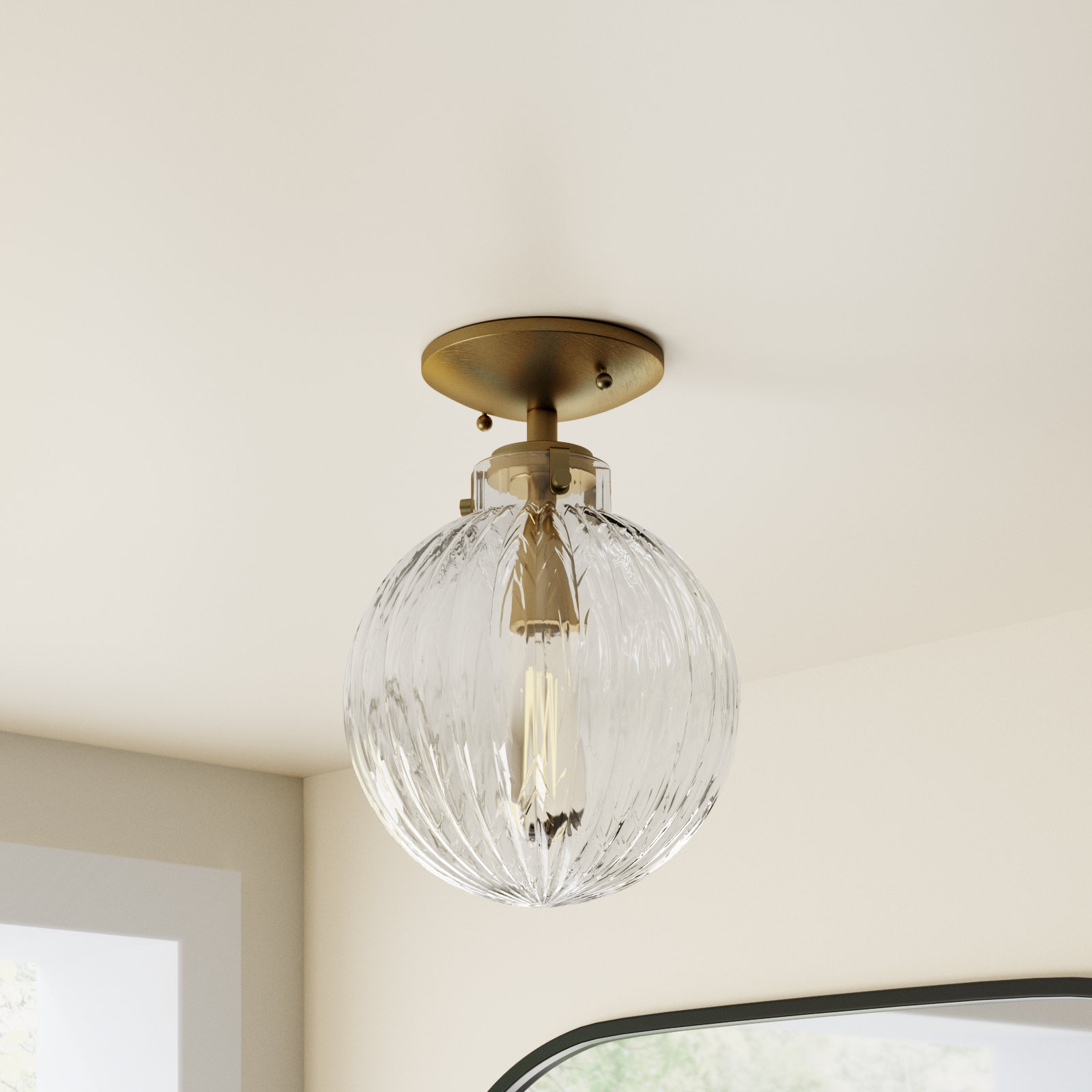 Kaydan 1-Light Dimmable Semi Flush Mount , Natural Brass