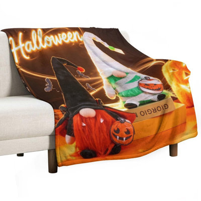 Halloween Gnome Doll Luxury Flannel Throw Blanket, Soft Warm Fuzzy Blanket for Living Room Sofa Bed Home Decor