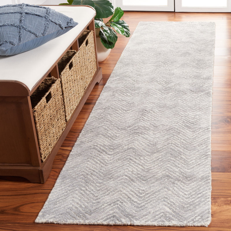 Tapis en laine / coton à chevrons touffeté à la main Jaylean, Tapis de couloir 2 pi 3 po x 9 pi
