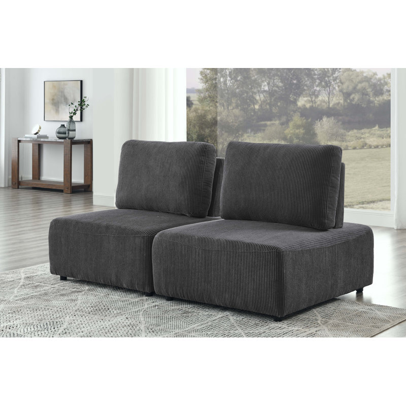 Canapé modulaire sans accoudoirs 78 po Finleigh, Velours côtelé gris foncé