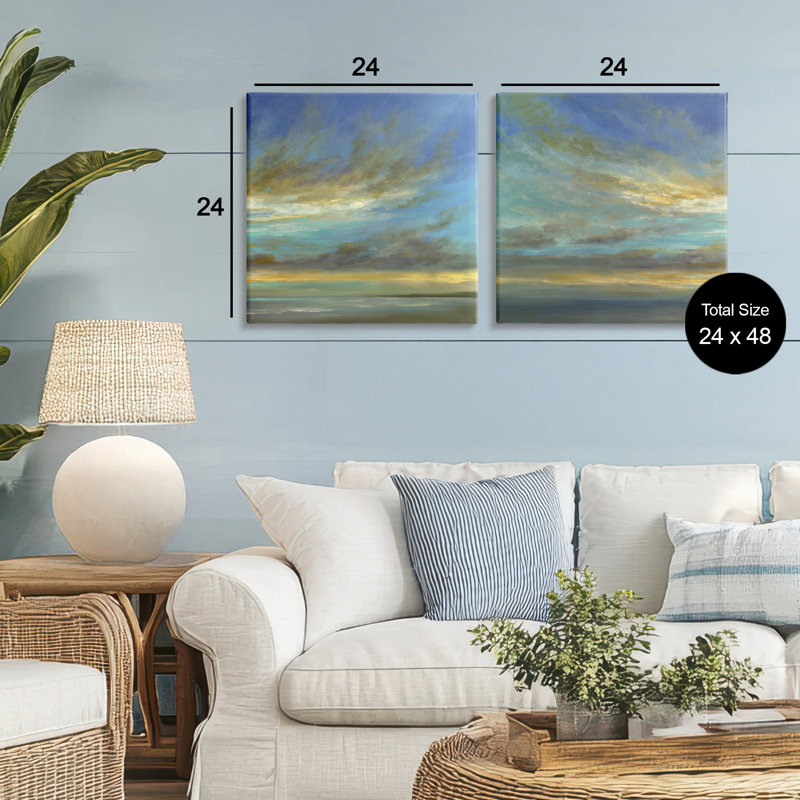 Ensemble de 2 toiles d'octres, ciel de coucher de soleil, design par Sheila Finch, H 24 po x l 24 po
