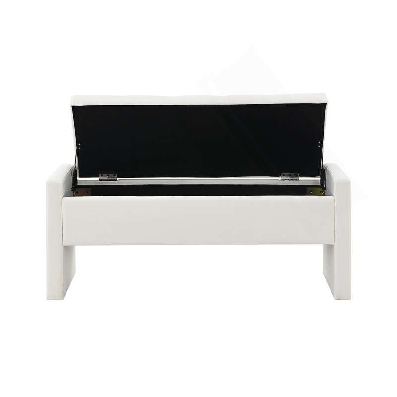 Banc de lit moderne rembourré avec rangement, White, White