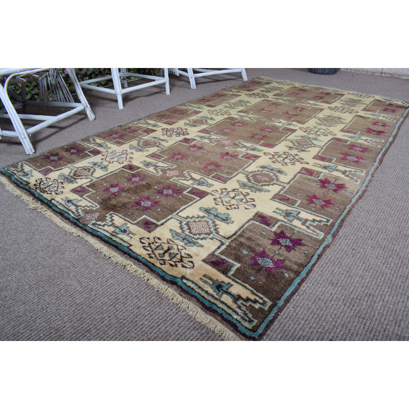 Tapis turc rétro Bohemian Decor tissé à la main avec des tons terreux et des motifs géométriques complexes