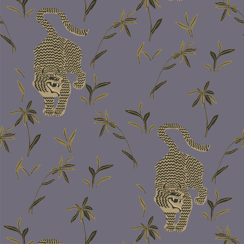 Papier peint tigre traqué - lavande crépuscule, Non-Pasted, Violet, Papier