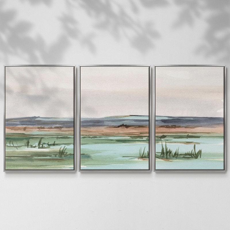Serene Mountain View II - 3 pièces, reproduction sur toile, Argent, H 36 po x l 75 po x P 2 po