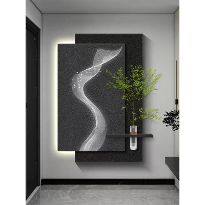 Minimalist Lighted Sandstone Wall Art With Hydroponic Greenery – Entryway/ Living Room Led Decor
