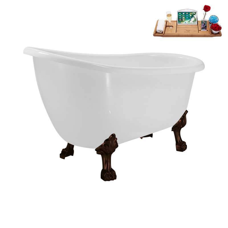 53.1'' x 25.6'' Freestanding Soaking Acrylic Bathtub, Matte Oil Rubbed Bronze, Glossy White