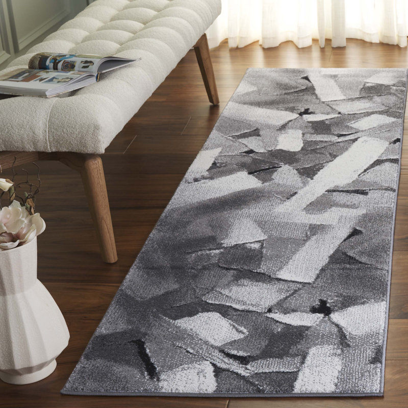 Tapis gris / gris Gilmar 6937, Tapis de couloir 2 pi 3 po x 8 pi