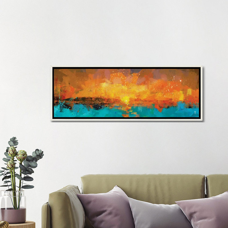 Orange Sunrise - reproduction d'art murale encadrée, H 16 po x l 48 po, Blanc patiné