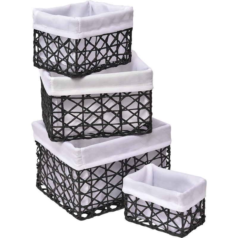Evideco 8419 Paper Rope Decorative Basket, Black/Off White