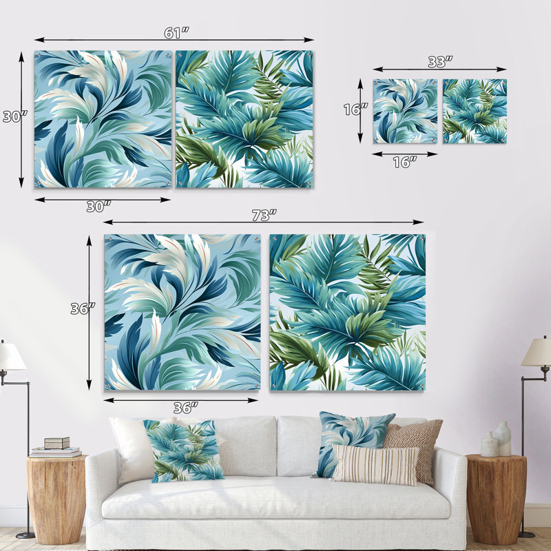 Motif tropical de brise azur I - ensemble de 2 peintures murales en acrylique acrylique bord de mer tropical