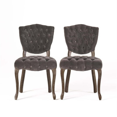 European-Inspired Kd Tufted Chair Set Of Two With Hand-Carved Legs And Button-Tufted Upholstery For Versatile Seating Solutions.