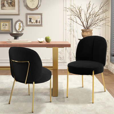 Chaise de salle à manger en tissu noir avec pieds dorés (ensemble de 2)