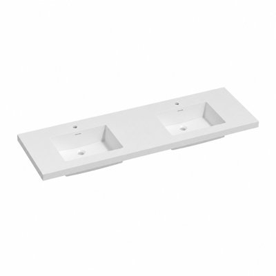 60'' One-piece Solid Surface Double Vanity Top with Single Faucet Hole, Side Splash, Backsplash