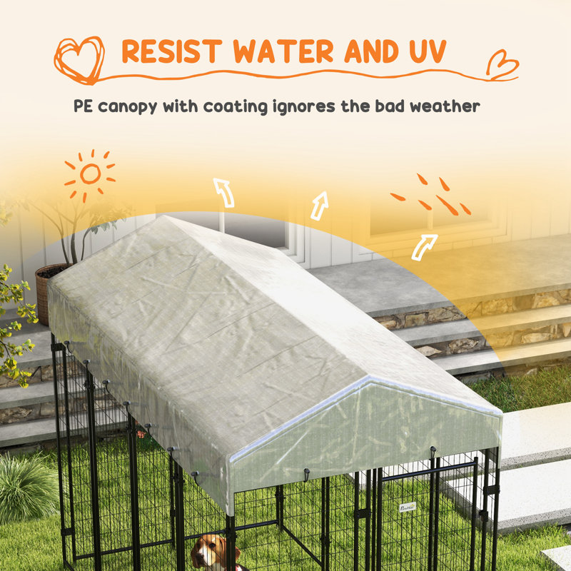Large Outdoor Galvanized Steel Dog Kennel with Waterproof Cover