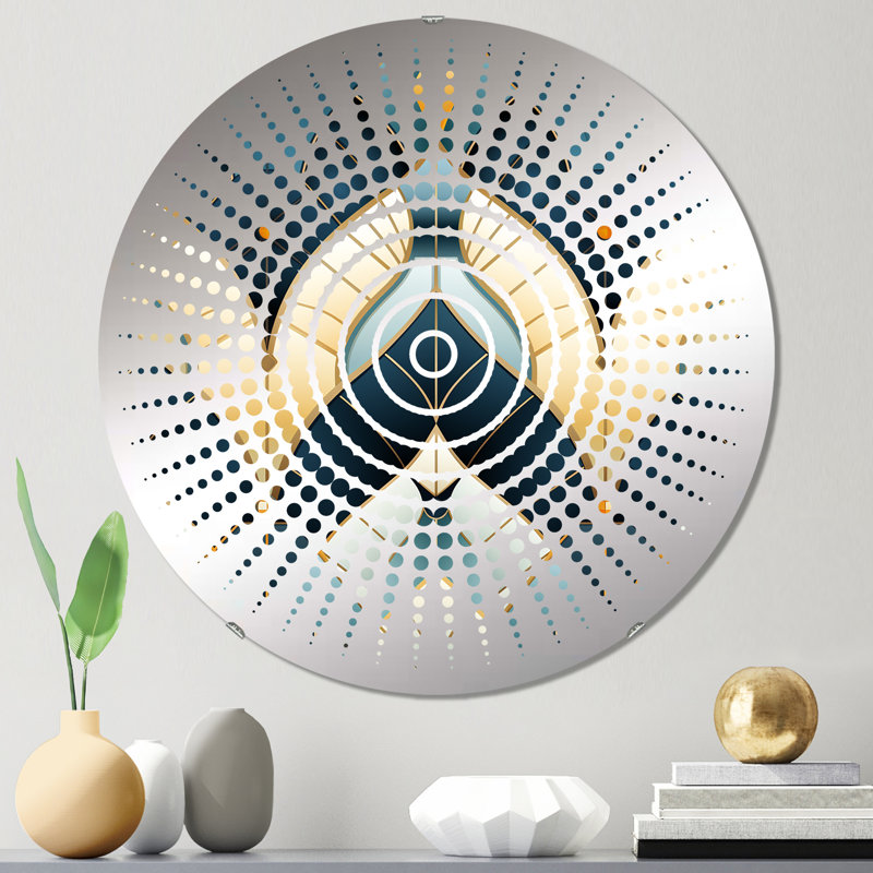 Miroir mural bleu sarcelle et doré, 31,4 po x 31,4 po