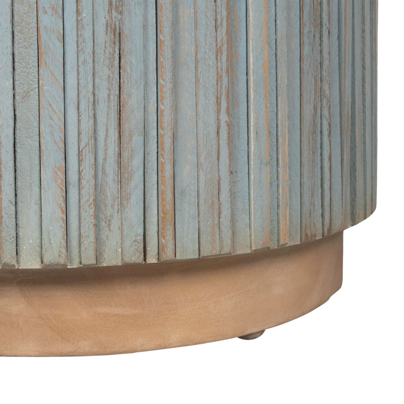Karle Solid Wood Drum End Table, Blue