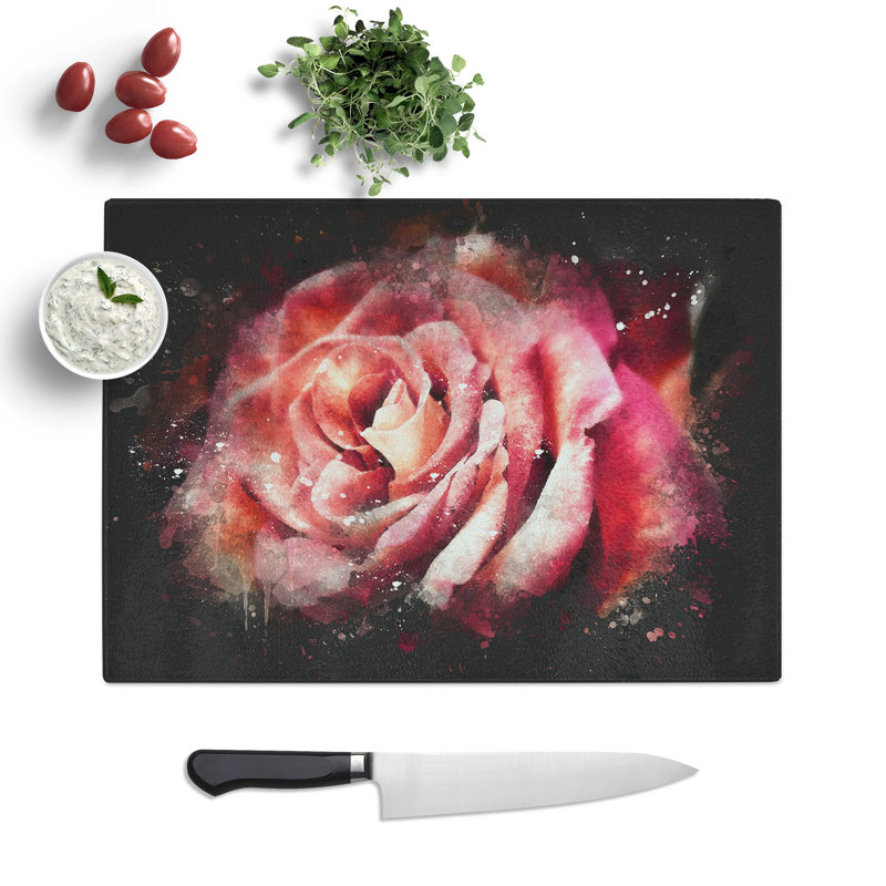 Rose Flower Vol.4 Paint Splash Chopping Board, 0.4cm H x 20cm W x 28.5cm L
