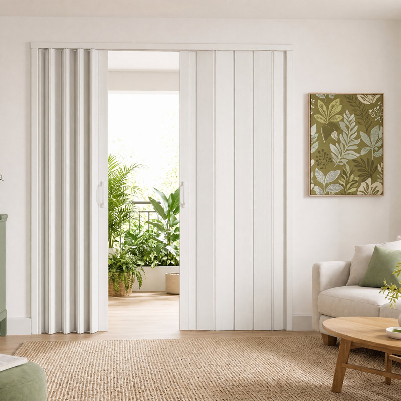 Porte pliante en PVC 77 po pour l'intérieur avec roulettes silencieuses et poignées doubles, imperméable et résistant à la déformation (ensemble de 2)