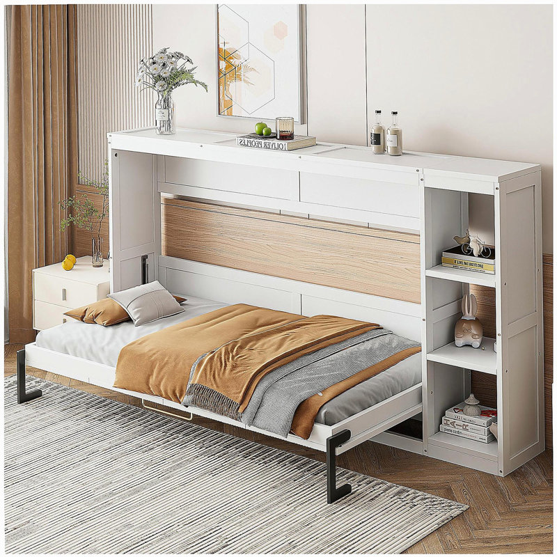 Lit escamotable simple avec bibliothèque, blanc