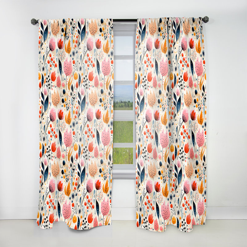 Minimaliste motif fleurs pastel - Rideau obscurcissant géométrique Mid-Century - 1 panneau, L 52 po x L 63 po