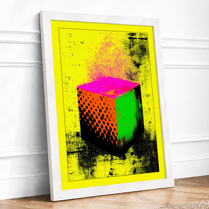 Neon Cube Modern - Single Picture Frame Print, A2 - 59.4 x 42.0 cm, White