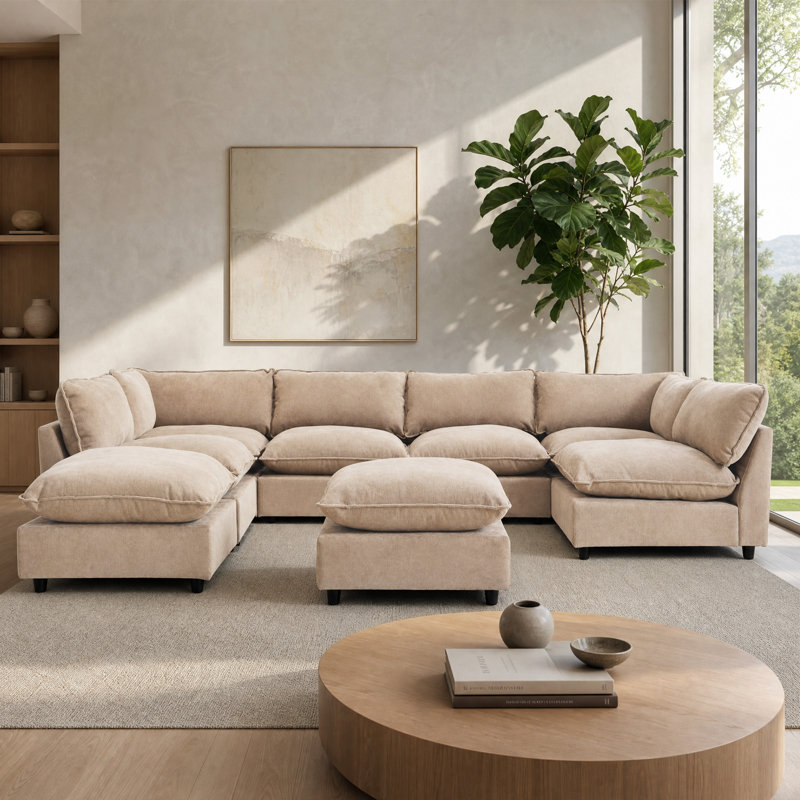 Canapé modulaire surdimensionné à 8 places Annamaria, Beige Chenille