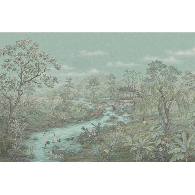 Décoration murale amovible de style oriental chinois, 100 po x 96 po, Peler et coller