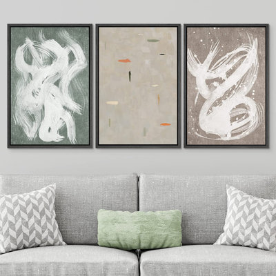 «Grunge Industrial Paint Strokes Abstract Geometric Illustration Minimalisme», ensemble de 3 impressions sur toile flottante